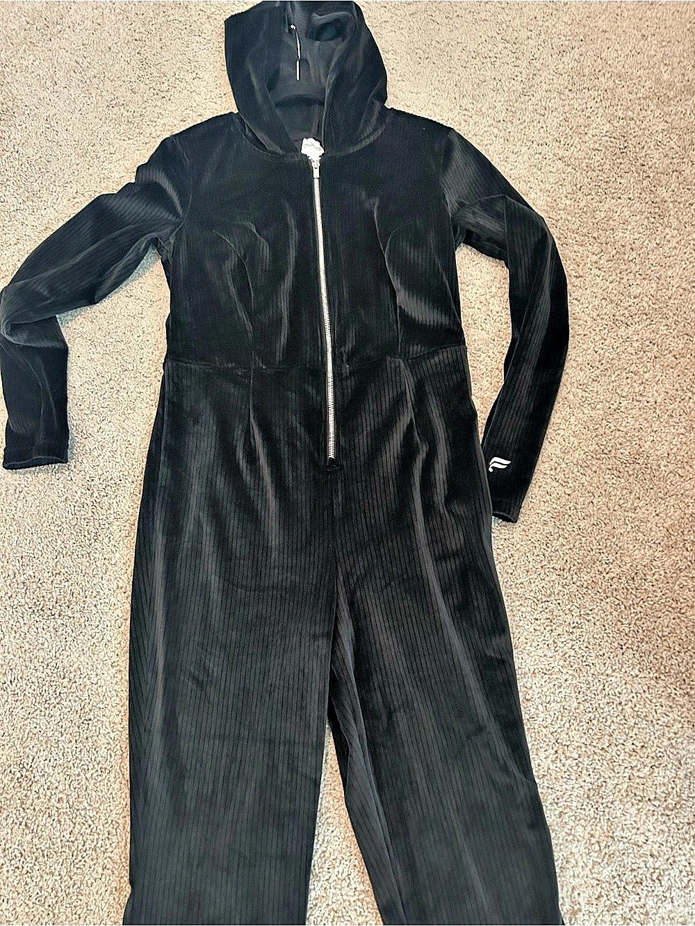 Fabletics Plush Rib Hooded Jumpsuit in Black Size Large